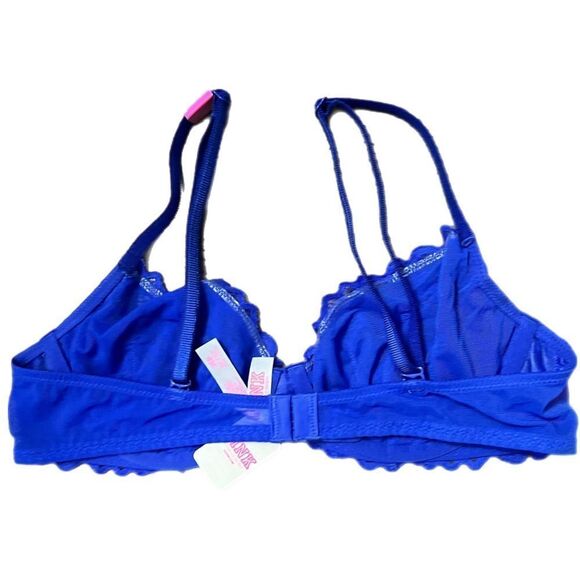 Victoria’s Secret Pink Unlined Underwire floral lace bra blue 34D - Picture 4 of 7